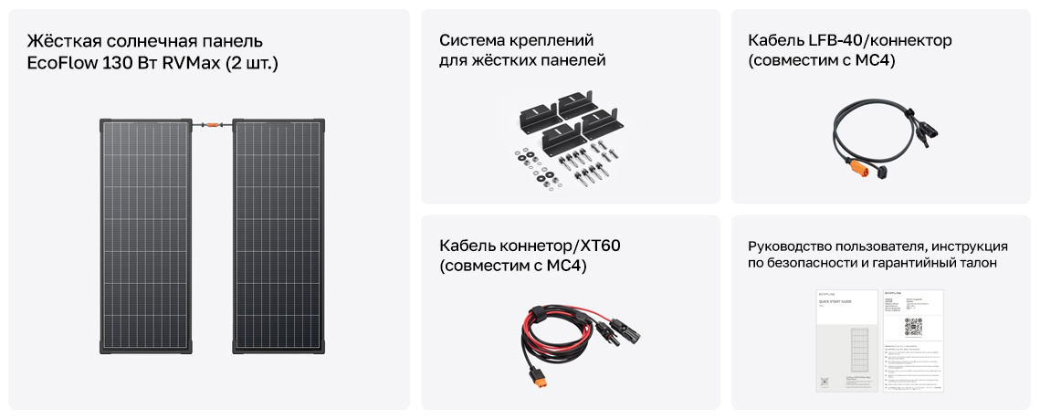 Комплект из 2 жестких солнечных панелей по 130 Вт RVMax