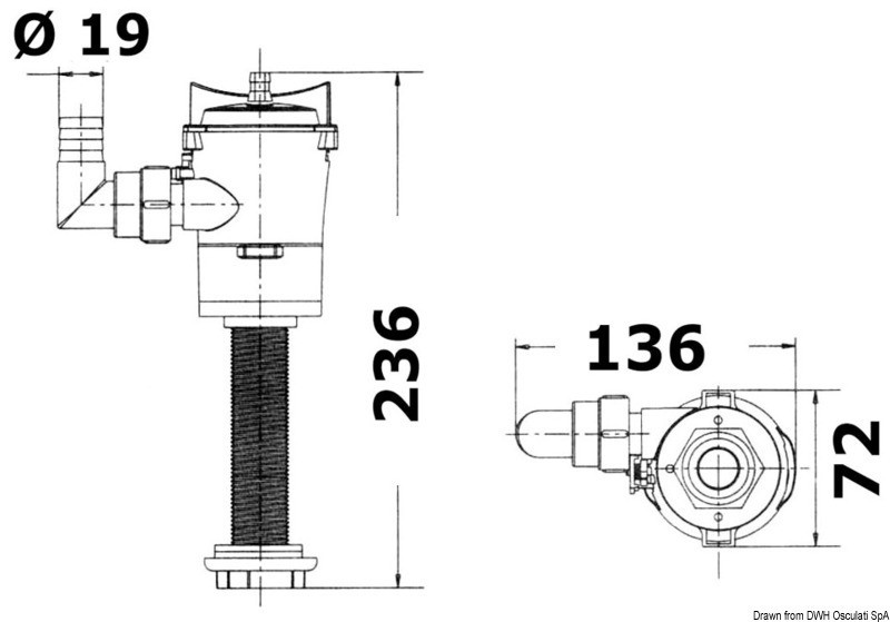Аэраторная помпа Osculati Europump 600GPH вертикальная 38 л/мин