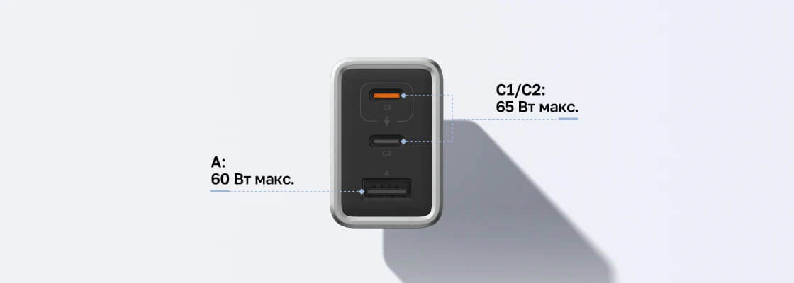 Зарядное устройство EcoFlow RAPID GaN 65 Вт с кабелем 100 Вт