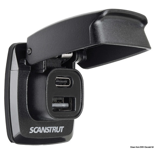 Водонепроницаемая розетка Osculati SCANSTRUT Flip Pro USB-A и USB-C