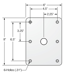 Основание для стойки сидения Attwood 6" x 8" нерж.сталь, бронзовая втулка