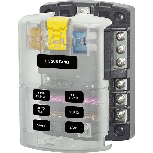 Блок на 6 предохранителей ATC/ATO с крышкой Blue Sea 5025B